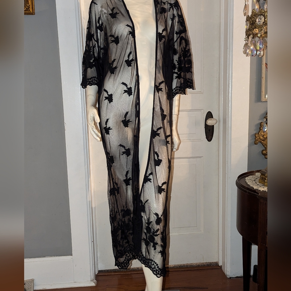 Mono B Black Sheer Lace Goth Maxi Duster - Picture 2 of 5